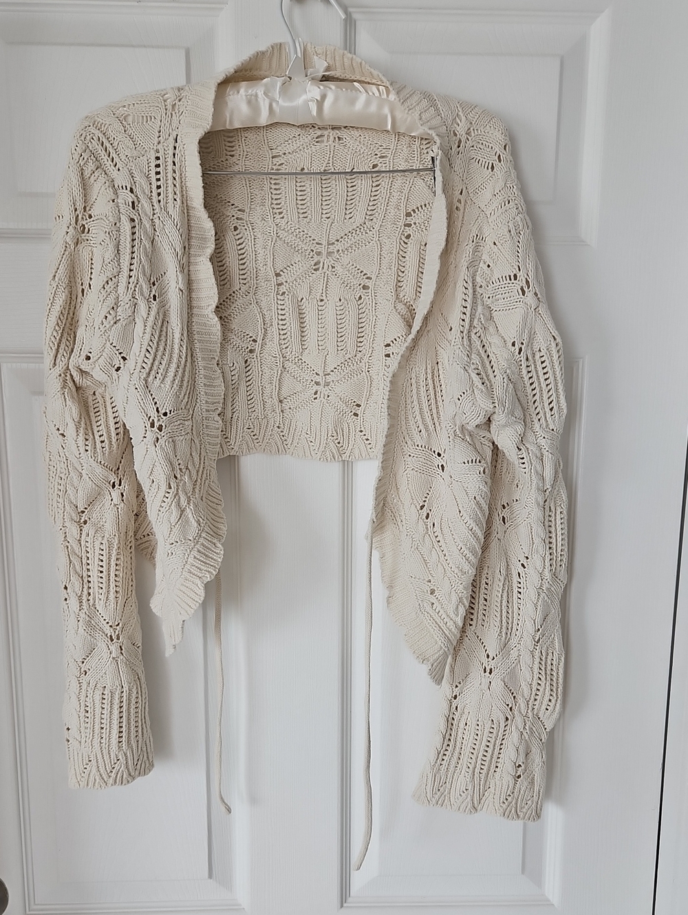 Sincerly Jules Cream Crochet Open-Front Cardigan Shrug